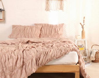 100% Cotton Premium Handmade Dusty Pink wrinkle Cotton Duvet Cover Set – Shabby Chic Bedding