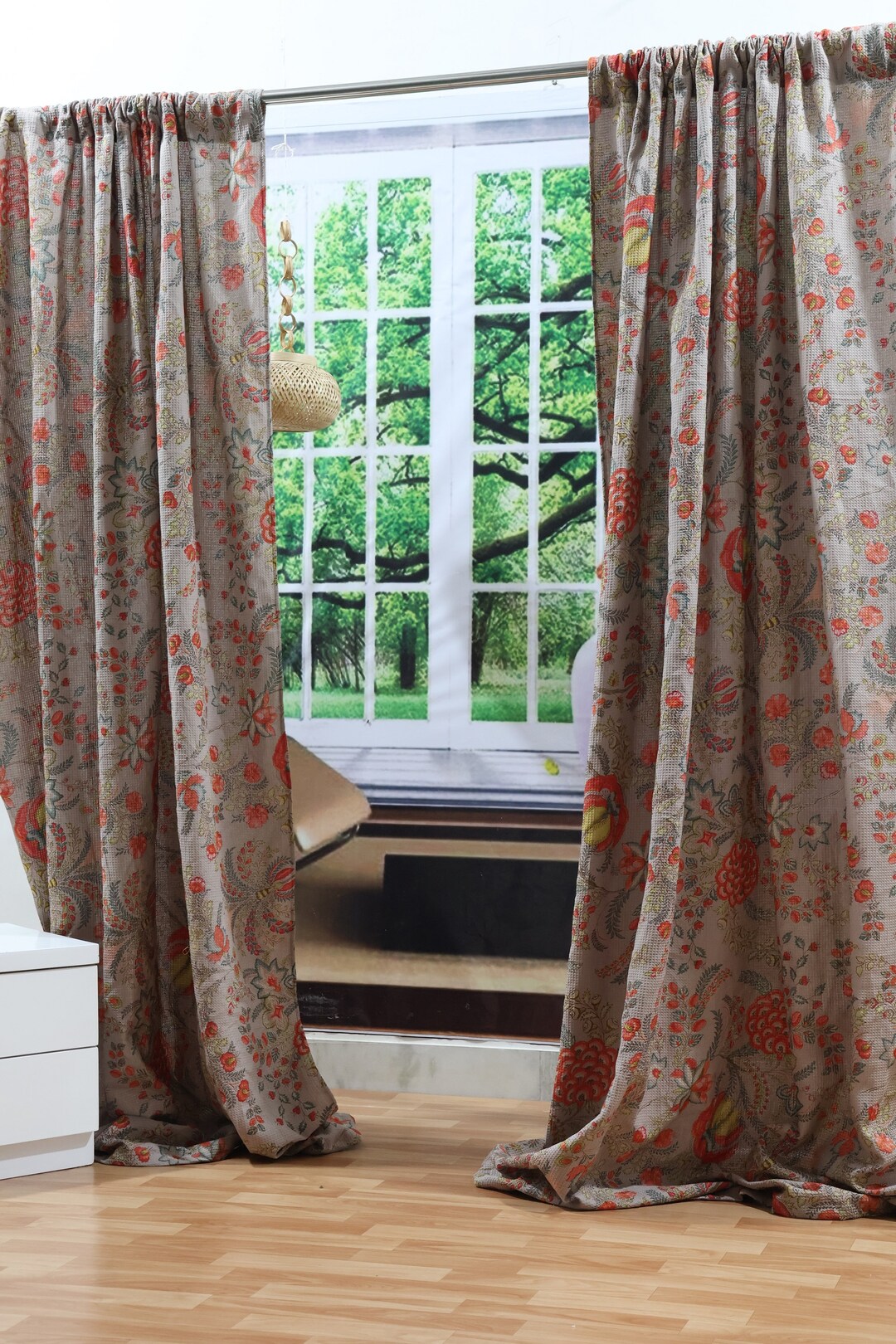 2 Panels Boho Floral Paisley Kitchen Curtains Rod Pocket 27.5W x 39L Inch
