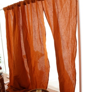 Handmade Rust Orange Linen Curtain Set: Boho Bedroom Window Panels
