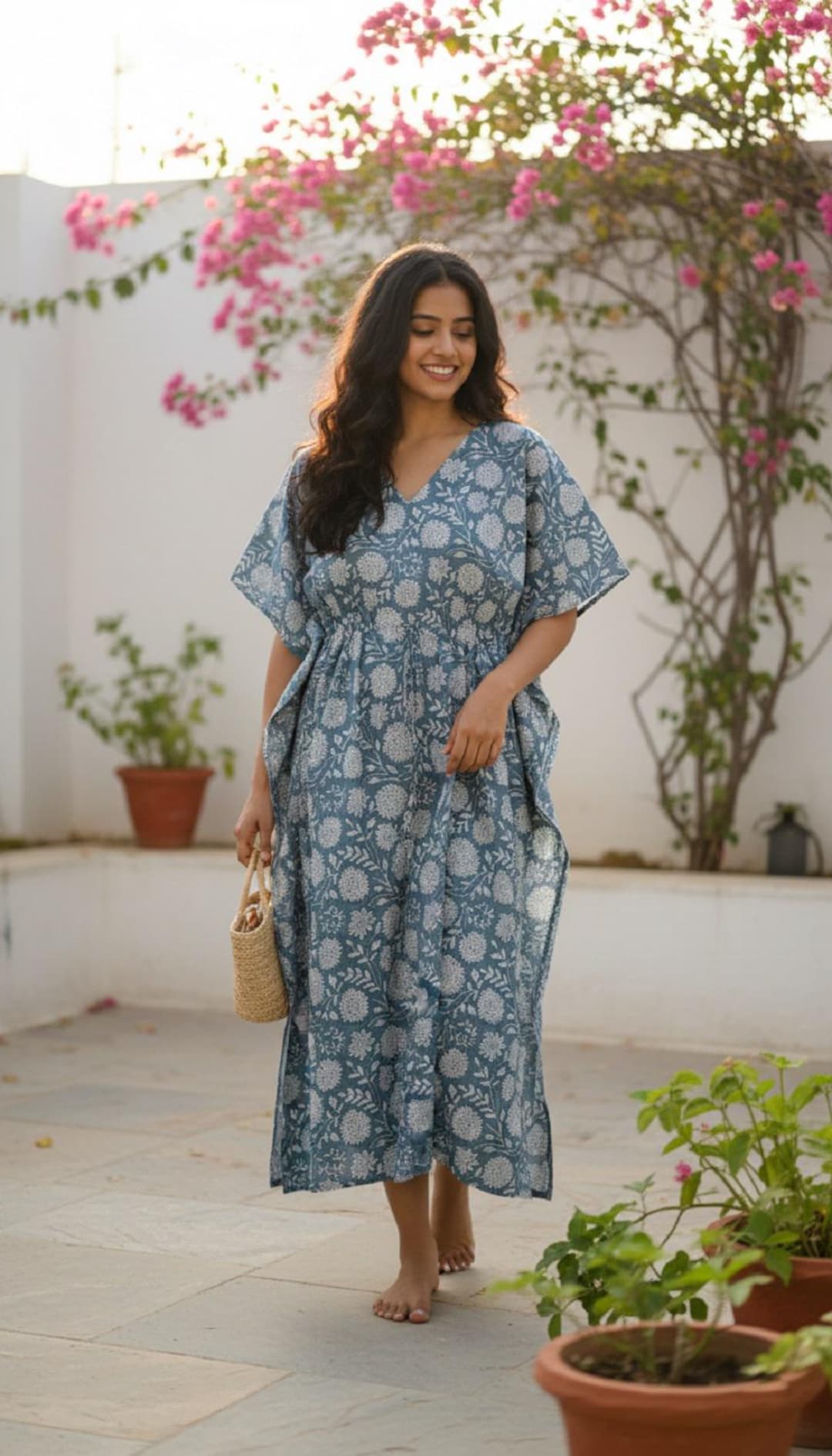 kaftan cotton dress Teal Paisley Kaftan for Women