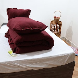 Linen duvet cover with buttons in Deep Burgundy / Washed soft linen king bedding / Natural stonewashed queen/ custom size linen duvet cover image 7