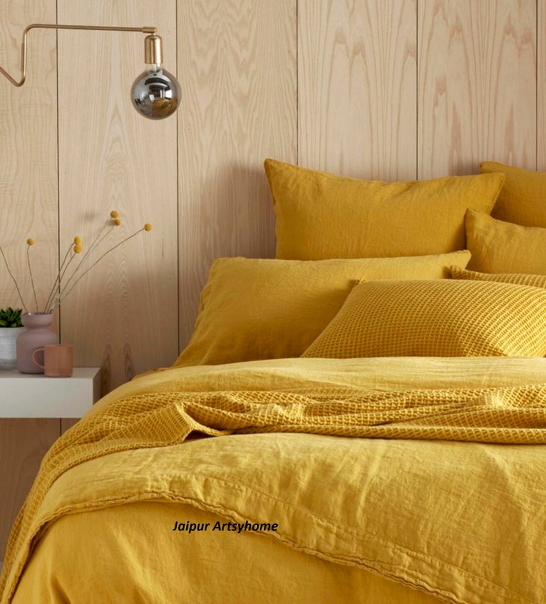 Yellow Mustard Washed Linen Duvet Cover Linen Bedding Twin Etsy