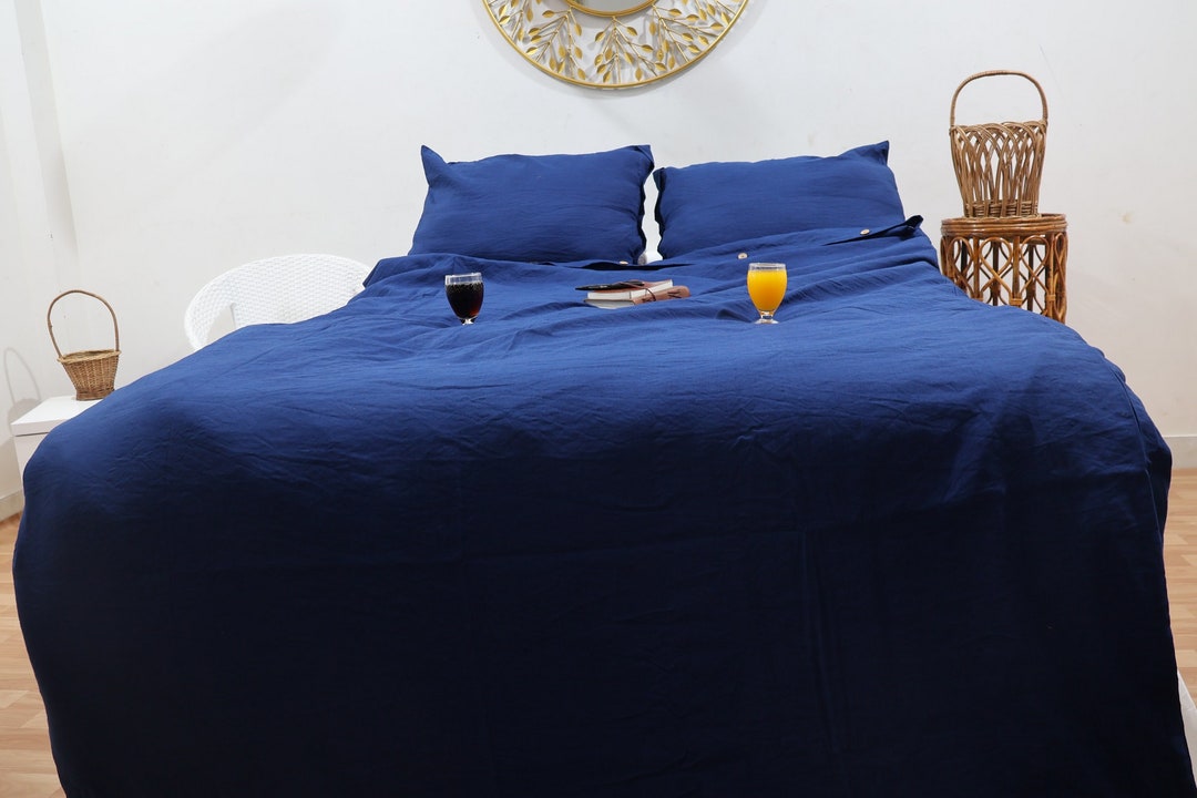 Linen Duvet Cover Navy Blue Color Washed Softened Linen Duvet Etsy UK