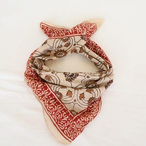 Hand Block Print Cotton Bandana Scarf: Floral Head Wrap