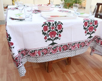 Hand block Printed tablecloth., Vintage 100% Cotton Tablecloth Rectangle,  Cotton table cloth, custom size tablecloth. dining tablecloth