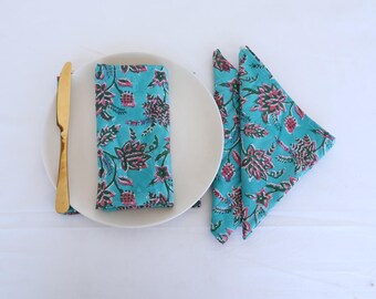 Serviettes en coton imprimées à la main - Décoration de table florale, lot de 100