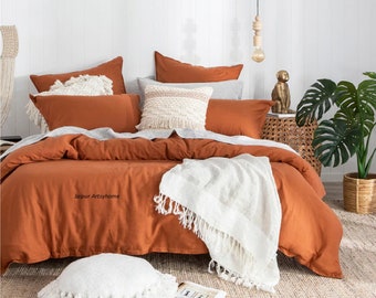 Burnt Orange Color Stonewashed Linen 