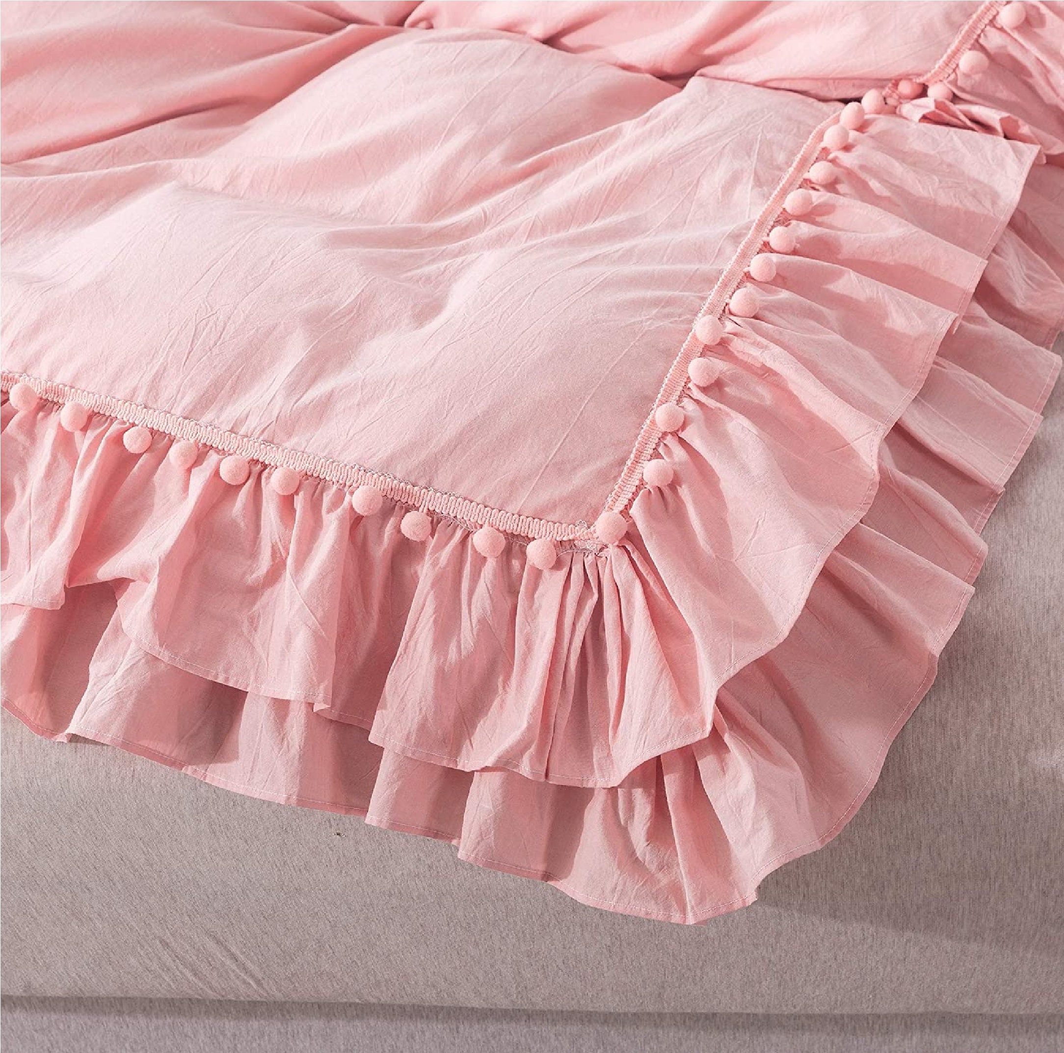 Pink Ruffle with Pom Pom Duvet Cover Washed Cotton Duvet Cover Etsy