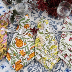 Hand Block Printed Cotton Napkins: Floral Mix & Match Set