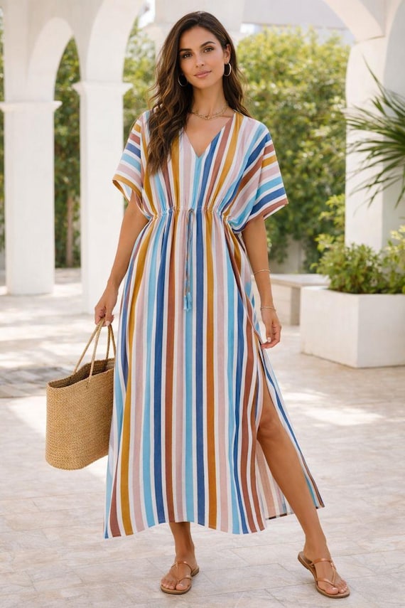beach kaftan dresses Cotton Striped Dress: Boho Cover Up, Hand Block Printed Simple Black Formal Long Search: stretchy dress Size:US 7 It works brilliantly as