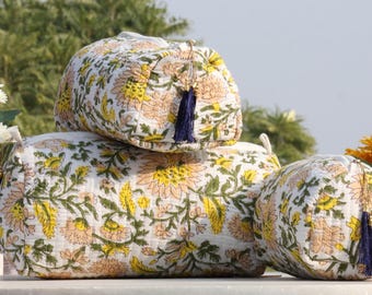 Hand Block Printed Cosmetic Bag Set: Quilted Indian Travel Pouches
