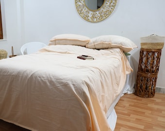 Beige Linen Duvet Cover: Stonewashed Boho Bedding with Buttons