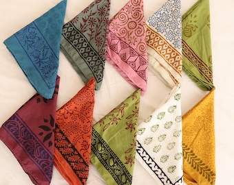 Organic Cotton Bandana Set: Hand Block Print Paisley Scarf, Bulk of 10