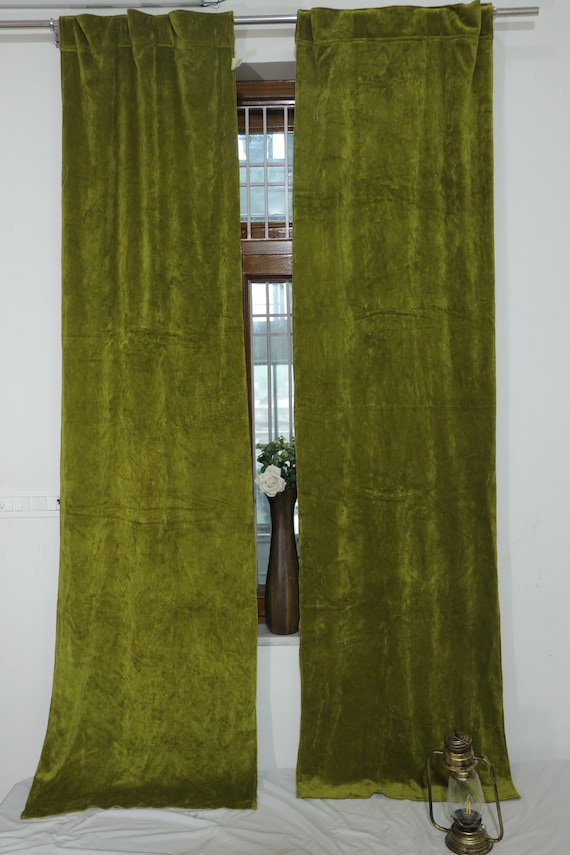 Olivgrüne Samtvorhänge: Boho Panels aus Baumwolle (2er Set)