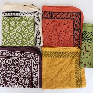 Set of 5 Pieces 100% Organic Cotton Bandana Face Cover, Indian hand block print Bandana,Foulard,Neckerchief,Necktie Face Mask, Gift for mom