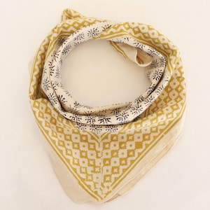 Hand Block Print Cotton Bandana: Indian Scarf, Natural Colors