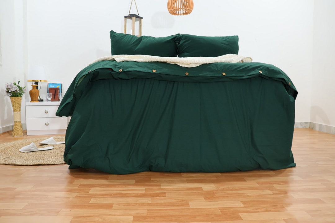 Forest Green Duvet Cover With Button Closure Luxurious Cozy Comfy Soft