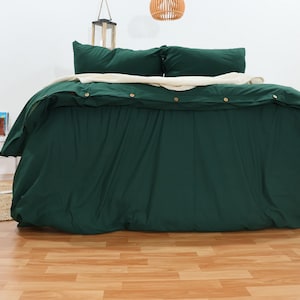 Forest Green Duvet Cover With Button Closure Luxurious Cozy Comfy Soft Cotton Bedding Set 100% Cotton Duvet Pillowcase Set, King Queen Size