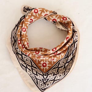 Floral Cotton Bandana Scarf: Hand Block Print, Natural Colors