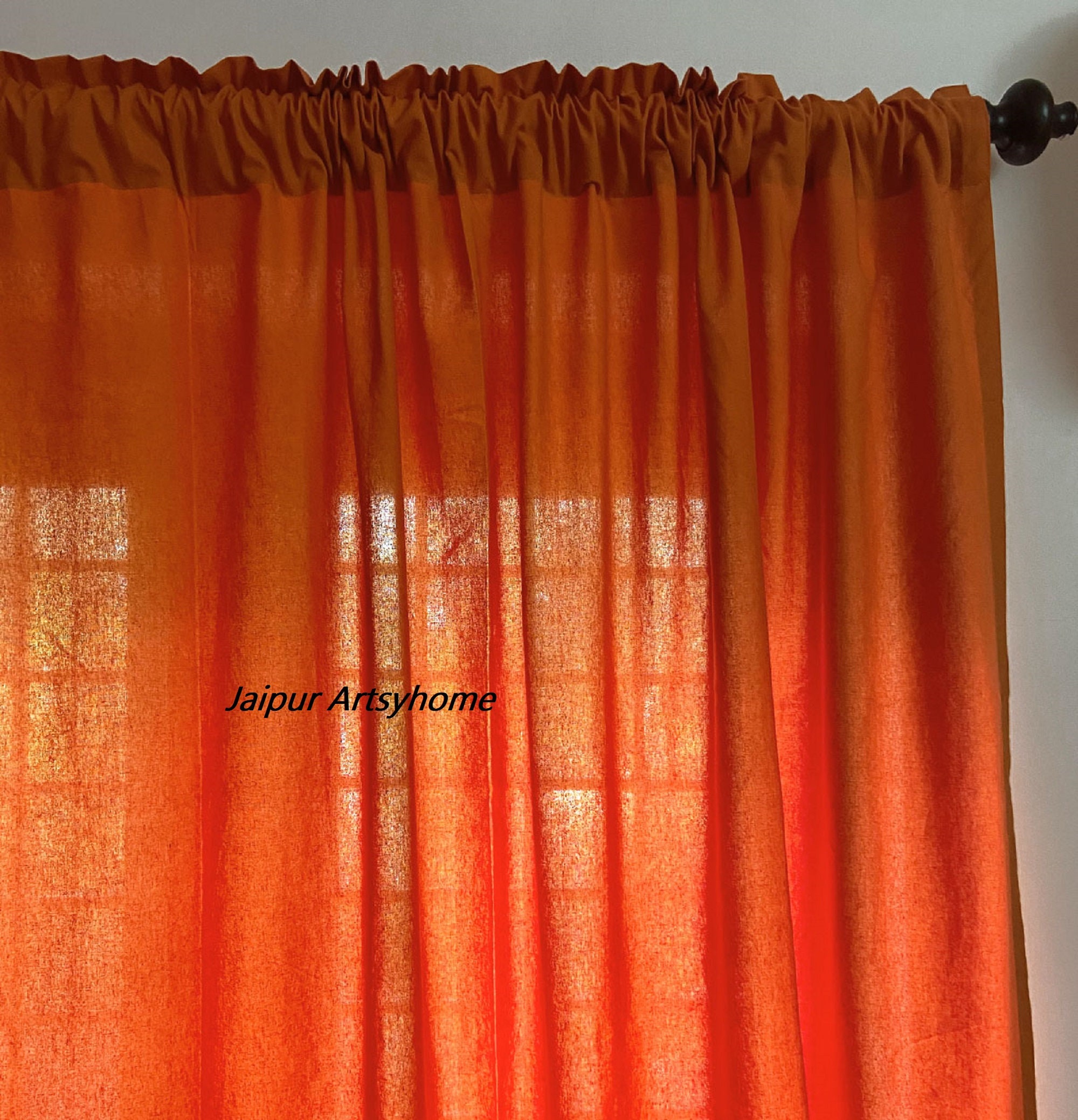Brunt Orange Linen Curtain Window Curtain Boho Curtain Etsy
