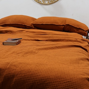 Handmade Rust Waffle Cotton Duvet Cover Set with Pillowcases