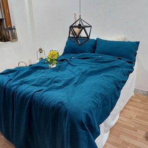 100% Linen Duvet Cover in dark blue color, Linen Bedding cover, Boho Bedding, Stonewashed linen duvet cover, King Queen Size duvet cover Set