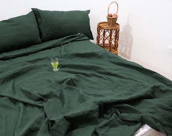Forest Green Linen Duvet Cover, Stonewashed linen Bedding, Luxurious Cozy Comfy Soft Linen Bedding Set Linen Duvet Set full, King,Queen Size