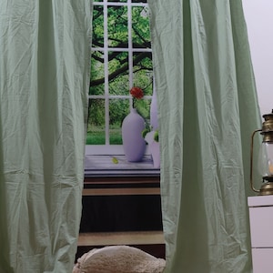 Sage Green Linen Curtain: Bohemian Window Panel Set