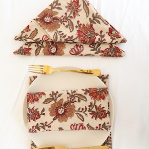 100% Cotton Floral Napkins, Wedding for Napkins, Handmade Printed Napkins, Bulk napkins, Reusable napkins Set, Hand Block Printed Napkins,