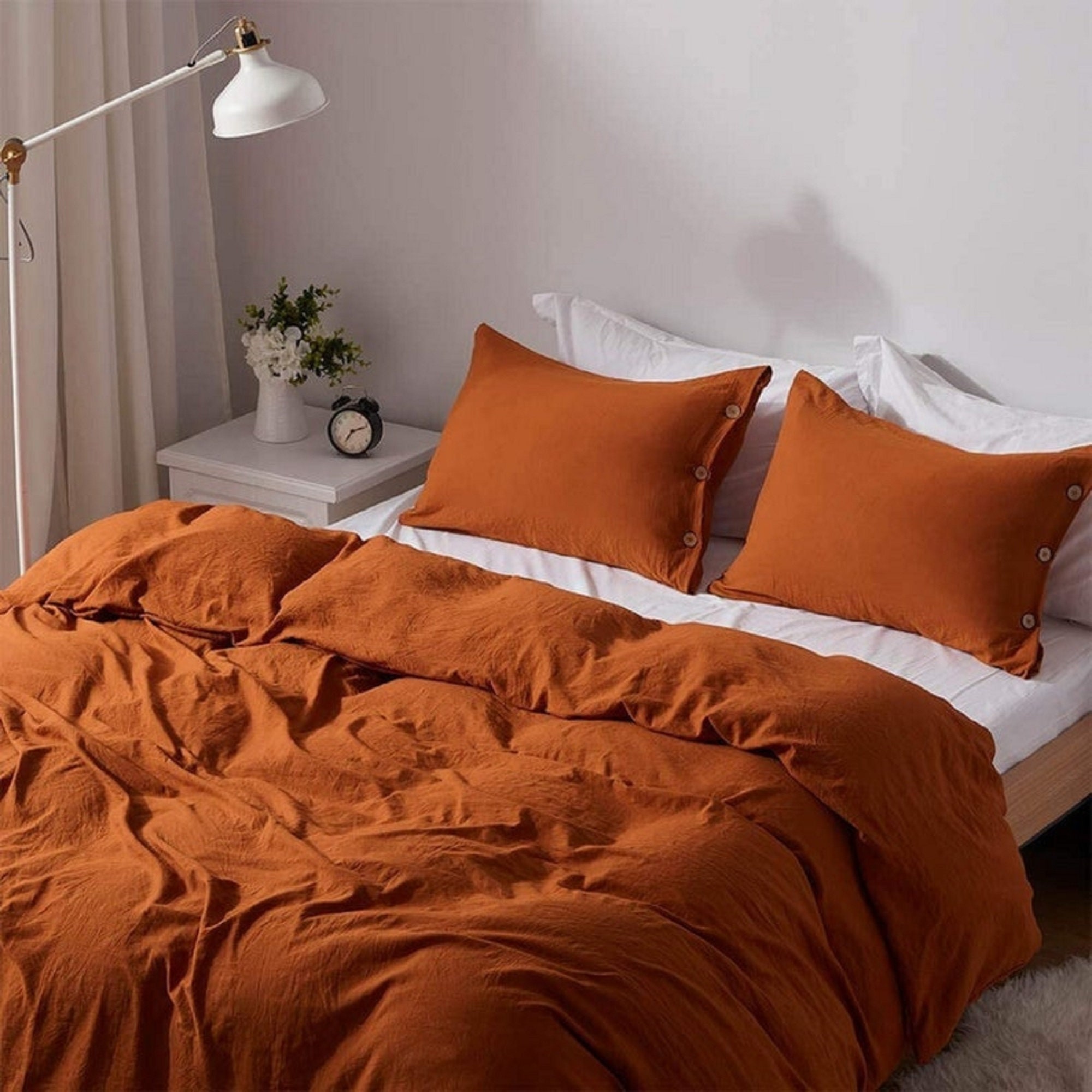 Burnt Orange Linen Duvet Cover Softened 