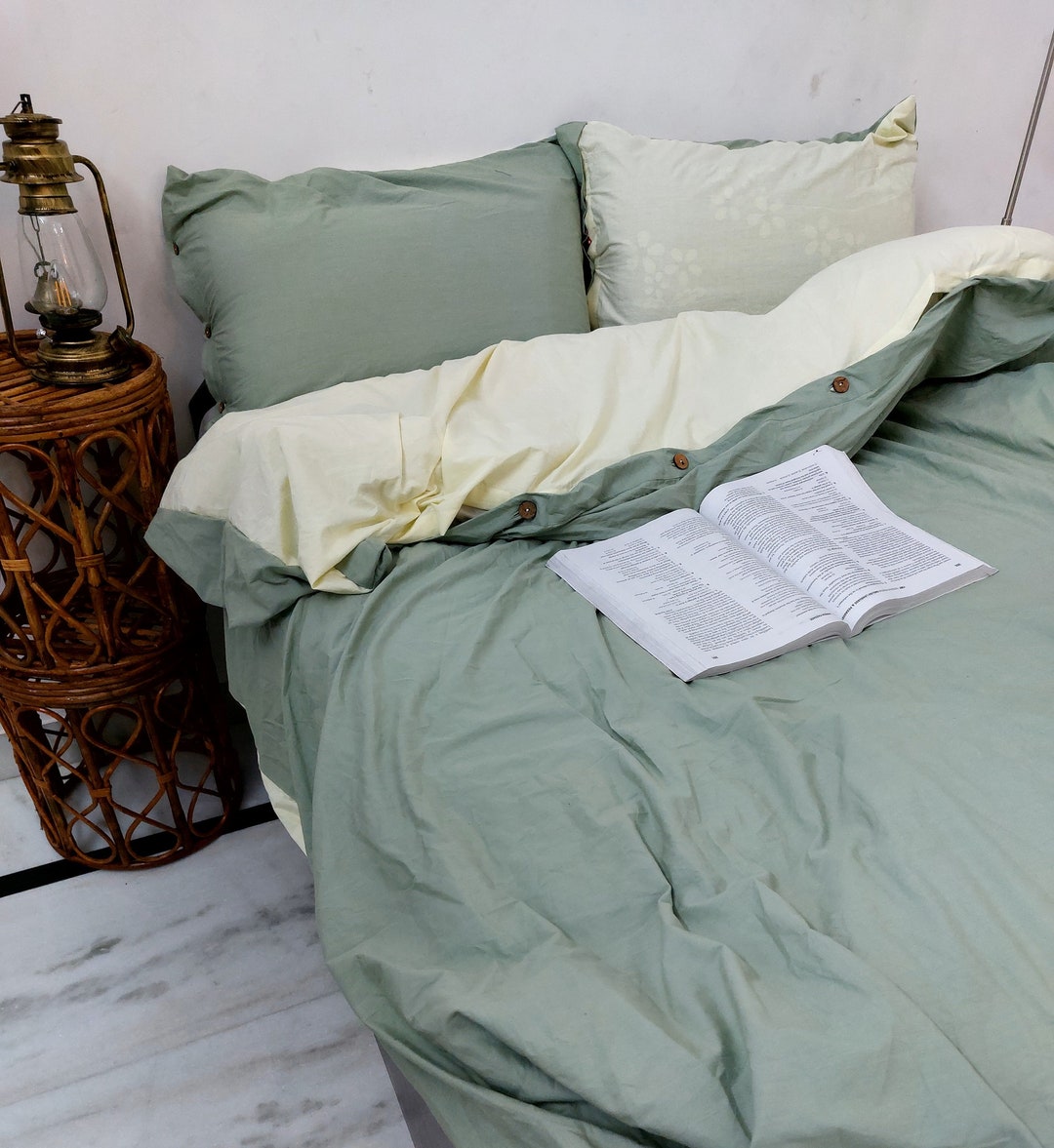 Sage Green and Yellow Pastel Color Cotton Duvet Cover Softened Etsy