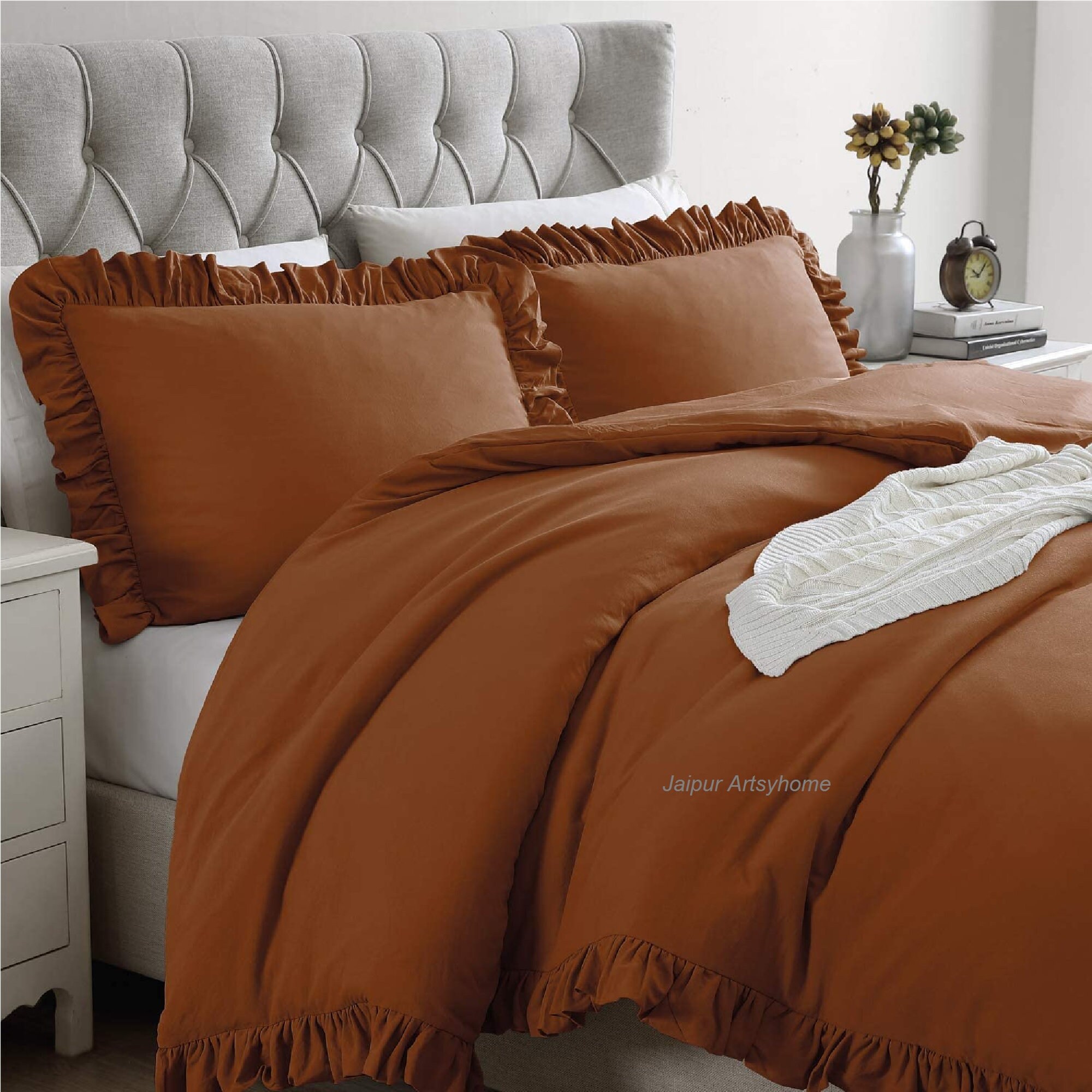 Rust Brown Color Washed Cotton Duvet Cover With Buttons Etsy