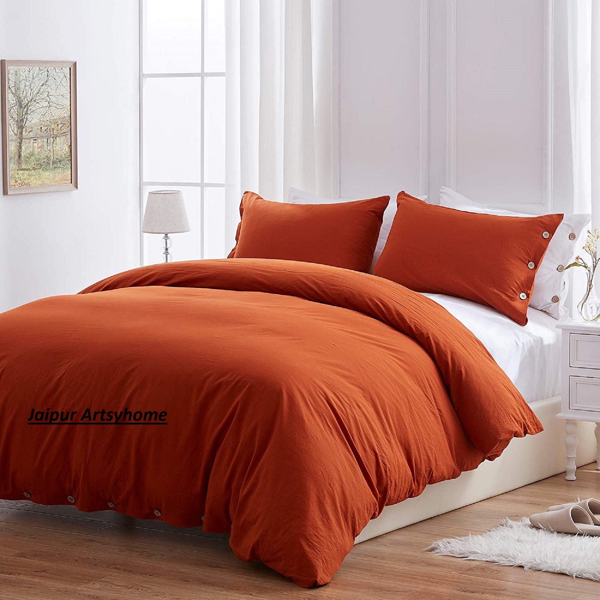 Burnt orange Color Washed Cotton Duvet Cover Duvet Cover Etsy