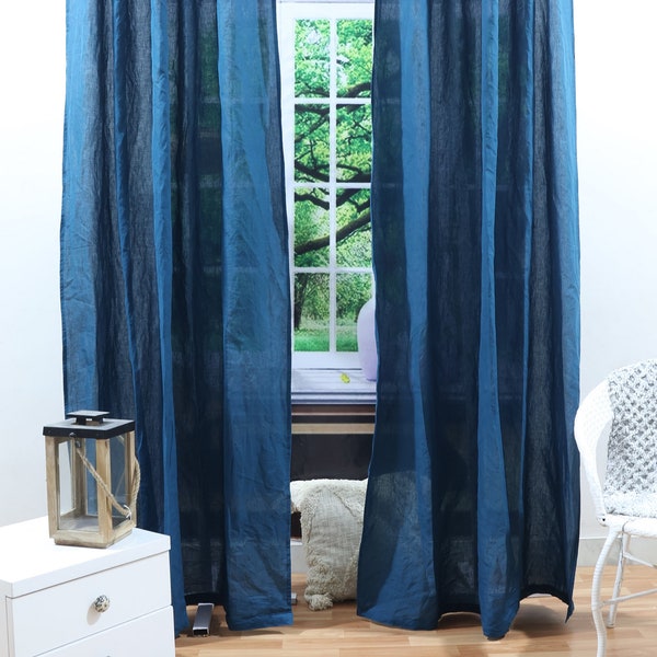 Teal Blue color Solid stonewashed Curtain Cotton curtains Rustic Curtains for Living Room Bed room 2 Panel curtains Door Window Curtain Set