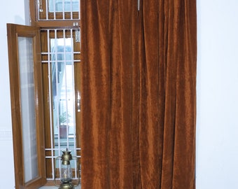 Cinnamon Velvet Curtains: Luxury Cotton Bohemian Window Panels (Set of 2)