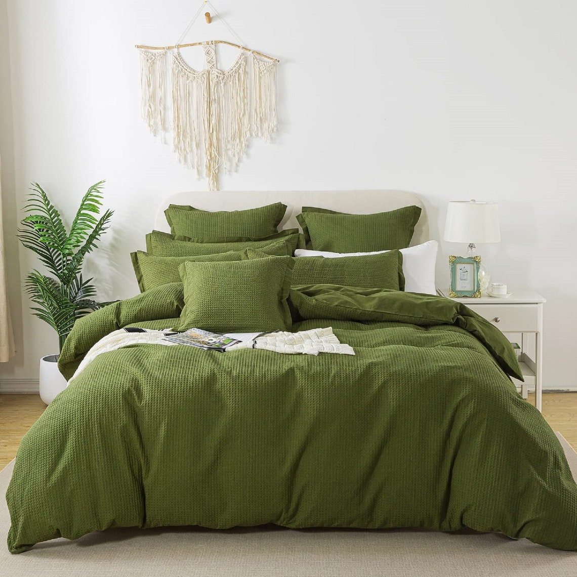 Waffle Duvet Cover in Olive Green. Minimalist Bedding Set - Etsy