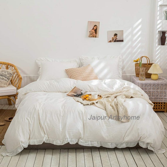 white ruffle bed set
