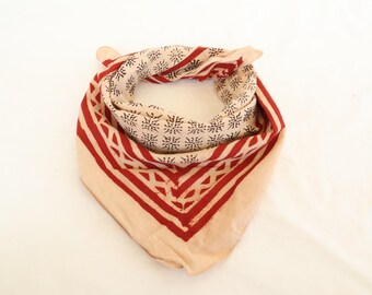 Hand Block Print Cotton Bandana: Bohemian Neck Scarf