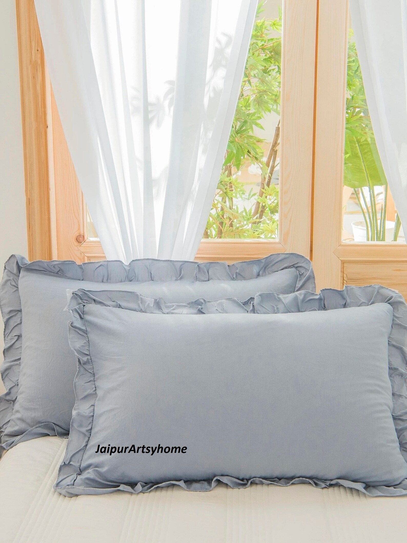 Ruffled Cotton Duvet Cover in Dusty Blue Bedding Set/ruffle Etsy