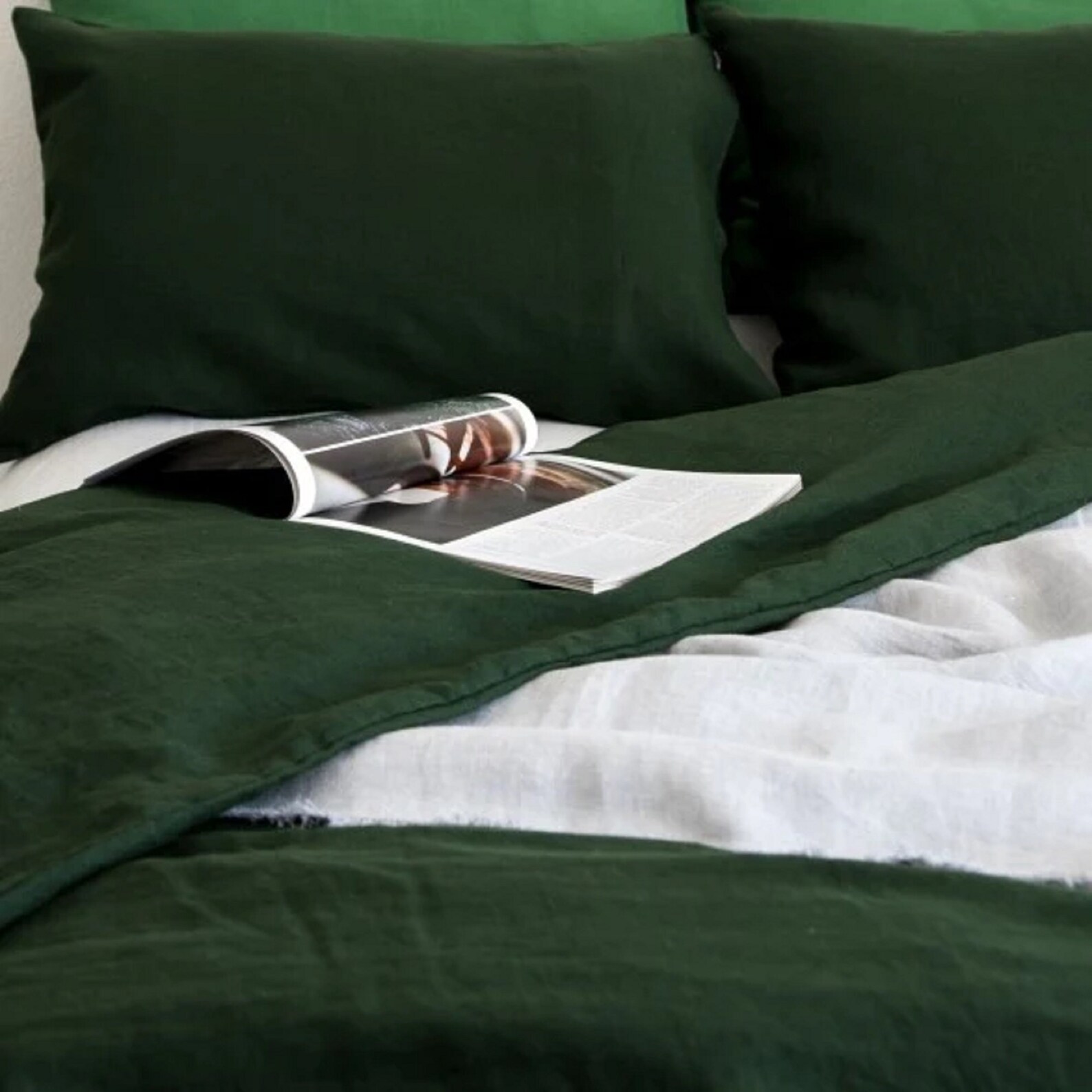 Forest Green Duvet Cover With Button Closure Luxurious Cozy Etsy