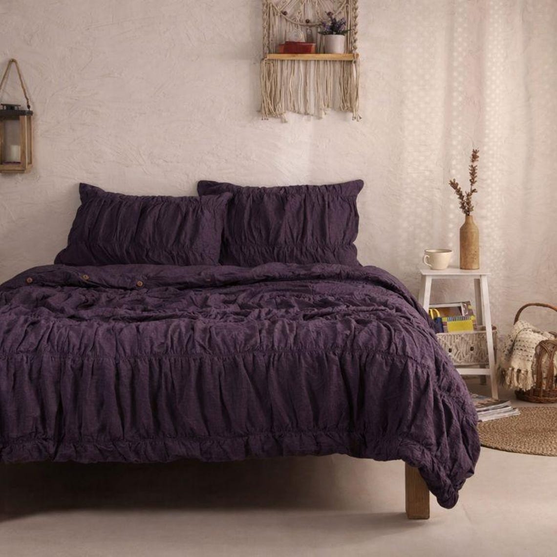 Dark Purple Linen Duvet Cover Set, Stonewashed 100% Linen Bedding - Etsy