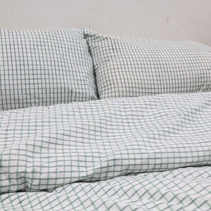 Cotton Gingham Duvet Cover Set: Sage Green Check Bedding