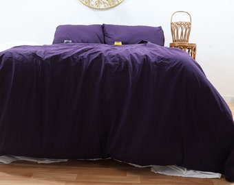 3-Piece Washed Cotton Duvet Cover Set: Dark Purple Boho Bedding