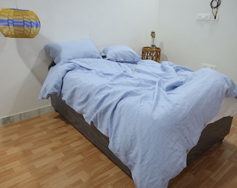 Set di biancheria da letto in lino blu cielo, biancheria da letto in lino stonewashed, copripiumino in lino morbido, copripiumino in lino Full Twin King Over size, set da 3 pezzi