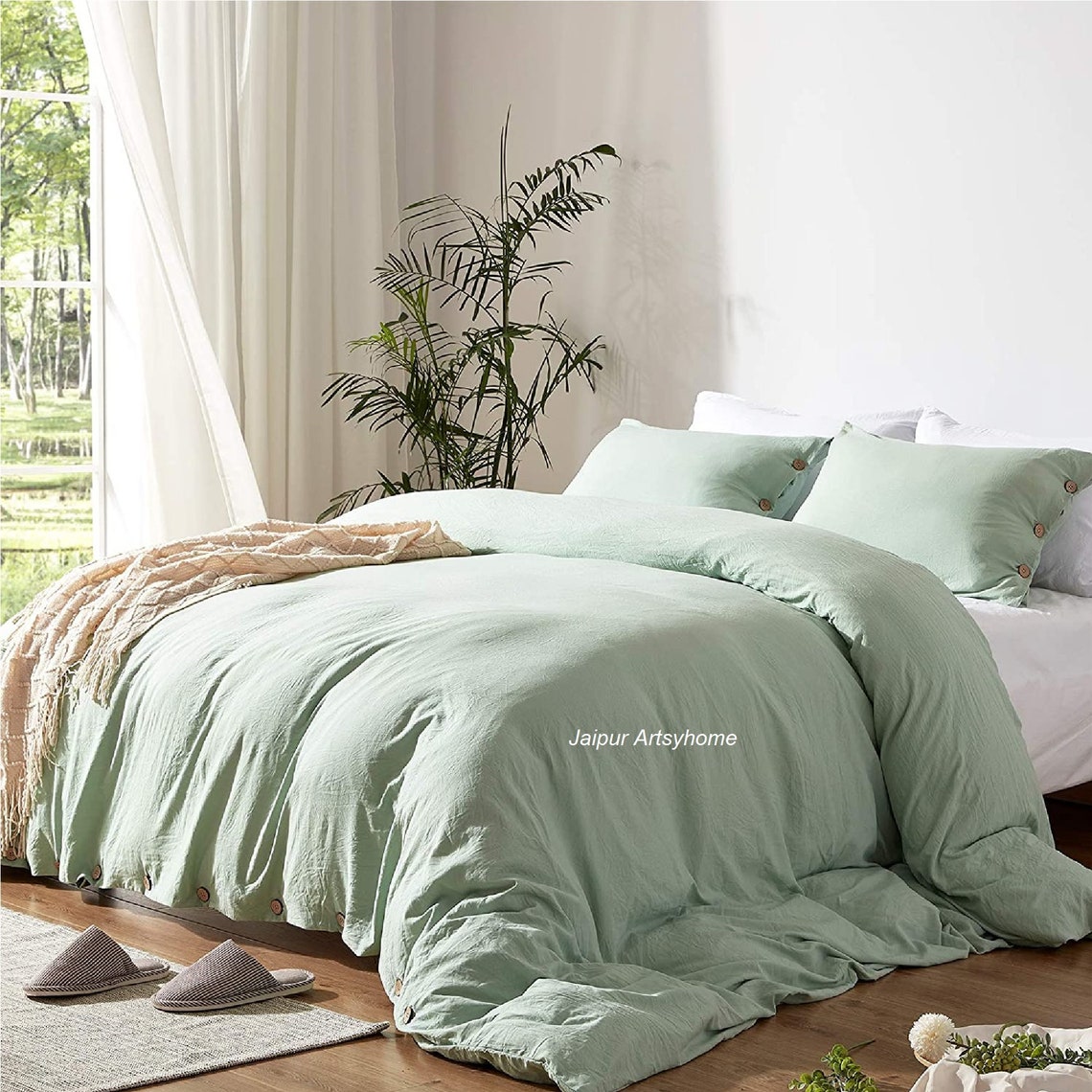 Sage Green Washed Cotton Duvet Cover / Sage Green Duvet Cover Etsy