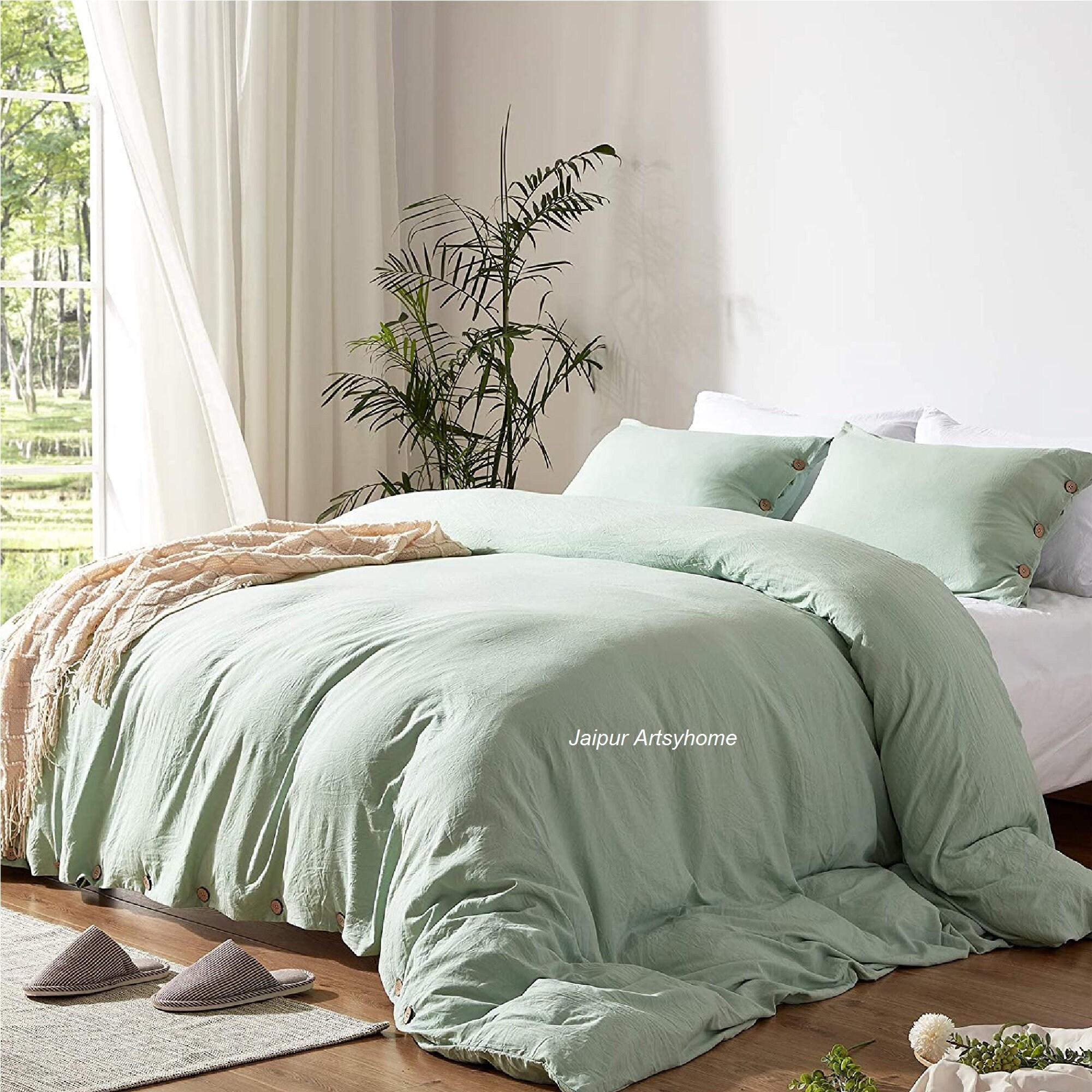 Sage Green Washed Cotton Duvet Cover / Sage Green Duvet Cover Etsy UK