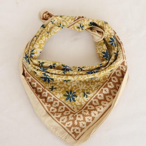 Floral Cotton Bandana Scarf: Hand Block Print, Natural Colors