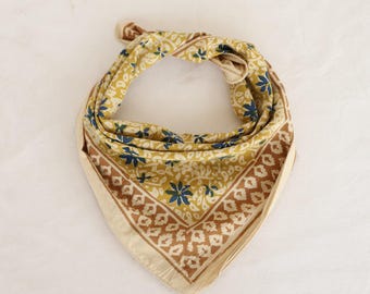 Floral Cotton Bandana Scarf: Hand Block Print, Natural Colors