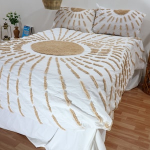 Handgemaakte katoenen getufte dekbedovertrekset: boho-franjes beddengoed