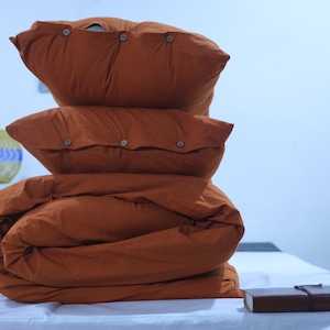 Burnt Orange Cotton Duvet Cover - Duvet Cover With Buttons - Duvet Cover Twin Full Double Queen King Toddler - 100% Cotton Bedding